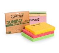 Composty 1234567890® | Esponjas ecológicas JUMBO 'emergentes' | Paquete de 3 | Esponja grande de cocina compostable | Esponja de lavado biodegradable | Desperdicio Cero | Sin plástico | Celulosa Natur