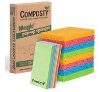 Composty® Esponjas ecológicas "Pop-Up" | Paquete de 12 | compostables | Sin residuos | Sin plástico, 100% celulosa natural | Larga duración | 4 colores: perfecto para cocina, lavado, baño