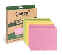 Composty® Paños de Cocina Sueca, compostables, 6 Unidades, Marca británica, Lavable y Reutilizable, de Larga duración, sin plástico, 70% celulosa, 30% algodón