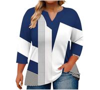Compra Online Camiseta Manga Larga Mujer,Talla Grande Camisetas Básico de Rayas Cuello V Primavera Otoño Casual Estampado Sueltos Túnica Cómodo Camisa Informal Trabajo de Oficina Diario Tops tee