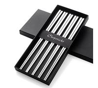 Comprador Star 5 pares palillos de metal cuadrado, acero inoxidable reutilizable en oro tradicional chino Chopstix
