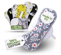 Compresas reutilizables en bambú orgánico para flujo menstrual ligero y abundante (S+M+L+XL, 7 uds); lavables a alta T°, HECHAS EN LA UE; suaves, no irritantes y cómodas, compresas tela para mujeres