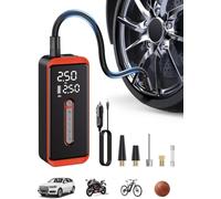 Compresor Aire Portatil,12V DC 150PSI Compresor Aire Coche,Batería Recargable Mini Inflador Ruedas Coche con Manómetro, Inflador Electrico para Coches, Motos, Bicicletas, Anillo de Natación (Rojo)