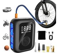 Compresor Aire Portatil, 150PSI Inflador Electrico Bicicleta,Inflador Ruedas Coche con Pantalla LED Digital e iluminación LED, Hinchador Electrico para Bicicleta, Coche y Moto