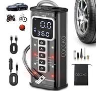 Compresor Aire Portátil,COCCKO 150 PSI Inflador Ruedas Coche,Batería 6000 mAh y Carga USB-C,Inflador Digital con Función de Luz LED, Hinchador Electrico,para Auto, Moto, Bicicleta y Pelota
