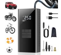 Compresor Aire Portatil Coche, 150PSI Inflador Ruedas Coche con 4 Boquillas, 6000 mAh Compresor Aire Coche 4 Modos para Moto, Bicicleta, Pelotas con Luz USB/LED, como Linterna y Banco de Energía