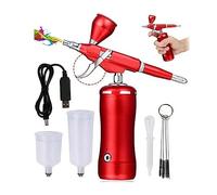 Compresor de aerógrafo portátil inalámbrico Auto Start Stop Wireless Personal Air Brush Kit Spray Gun Set Ladys Gifts Aplicación multifuncional(Red)
