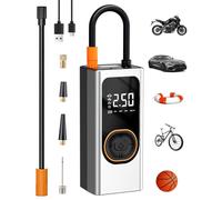 Compresor de Aire Portátil 6000mAh - Inflador Eléctrico 150 PSI Mini Bomba de Aire con Pantalla LCD Digital, Linterna LED, Power Bank y 4 Boquillas para Coches, Motos, Bicicletas Pelotas