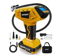 Compresor de aire portátil, inflado 4 veces más rápido, bomba de neumáticos inalámbrica de 160 PSI con doble potencia (batería de 20 V y 12 V CC), apagado automático, medidor digital para coche