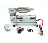 Compresor Sospensión De Aire 12V 480c MaxPower 200 Psi Salida 3/8 NPT Montaje Delantero Acero Inox Plata Manguera 17mm 0.5m 1.8CFM 23A Modelo 38ASC Universal