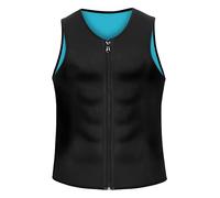 Compression Tank Top Men Compress Zipper Vest Chest Compression Shirt Body Shaper Vest (Black Blue,2XL)