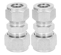 Compression Tube Adapter 2Pcs | 304 Stainless Steel Double Ferrule Reducer Union | Leak - Control Fitting for Water/Gas/Oil Pipes | Straight Connector with Secure Lock (F14-F16)