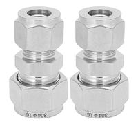 Compression Tube Adapter 2Pcs | 304 Stainless Steel Double Ferrule Reducer Union | Leak - Control Fitting for Water/Gas/Oil Pipes | Straight Connector with Secure Lock (F12-F16)