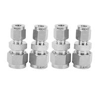 Compression Tube Adapter 304 Stainless Steel Double Ferrule Straight Reducer Union High Strength Leak Proof Design for Water Air Oil Pipes 4Pcs (F6 / F10)