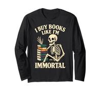 Compro libros como si fuera inmortal Funny Skeleton Book Hoarder Manga Larga