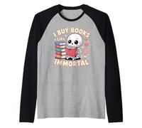 Compro libros como si fuera inmortal libro de esqueleto estilo kawaii Camiseta Manga Raglan
