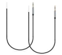 COMPUKAS 2 Cables Auxiliares para Auriculares de 3,5 Mm Conectores Chapados en Oro, Cable Trenzado de Aluminio Negro de 30 Cm, Transmisión de Alta Fidelidad y Fácil Uso