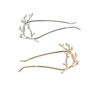 COMPUKAS 2 Horquillas Pelo Mujer en Forma de U Diseño Retro de Rama de Árbol en Aleación Dorada y Plata, Accesorio Elegante para Banquetes y Bodas