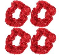 COMPUKAS 4 Lazos Pelo Lentejuelas Rojas, Elásticos Prácticos de Tela, Accesorios Chic para Maquillaje y Ceremonias, No Dañan el Cabello