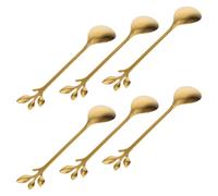 COMPUKAS 6 Cucharas de Hoja de Acero Inoxidable Doradas Cucharas de Café y Té Helado Mango Largo para Vajilla Doméstica para Postres y Cócteles Uso en Cocina y Comedor