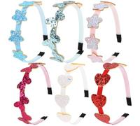 COMPUKAS 6 Diademas Elásticas para Niñas Lentejuelas de Corazones y Estrellas, Superficie Agradable, Accesorios de Tela para Festivales y Celebraciones