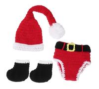 COMPUKAS Accesorios para Fotos de Bebés Recién Nacidos Gorro de Ganchillo Hecho a Mano Conjunto Papá Noel Pantalones y Calcetines Algodón Transpirable Unisex Adecuado para Fotografía y Baby Shower