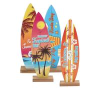 COMPUKAS Adorno de Mesa de Madera en Forma de Tabla de Surf, Set de 4 Piezas Mini Decoración Náutica de Verano, Artículo Decorativo Costero para Hogar y Oficina, Modelo Realista