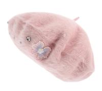 COMPUKAS Boina de Otoño para Mujer Lazo de Lana Sintética Rosa, Gorro Cálido y Acogedor Adecuado para Otoño E Invierno, Estilo Artista y Diseño Elegante
