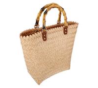 COMPUKAS Bolso de Paja Beige Estilo Francés Vintage, Espacioso y Versátil para Vacaciones de Verano, Bolso Tejido a Mano para Mujer y Niña