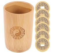 COMPUKAS Herramienta de Adivinación Estilo Vintage Cubo de Bambú y Monedas de Cobre, Fácil de Usar para Cálculo de Feng Shui y Divinación en Templos