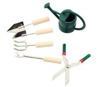 COMPUKAS Juego de Herramientas de Jardinería Tijeras en Miniatura Regadera y Pala de Aleación Ligera para Casas de Muñecas para Decoración y Juegos de Fantasía