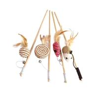 COMPUKAS Juguete Interactivo para Gatos Varita de Madera y Plumas en Forma de Ratón, 4 Piezas para Jugar y Estimular a Gatos y Gatitos en Casa Varios Estilos
