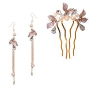 COMPUKAS Kit de 3 Peinetas y Pendientes de Hojas Doradas para Boda Aleación y Gemas de Imitación, Accesorios Elegantes para Mujeres en Compromiso y Fiesta