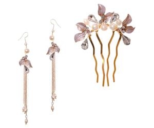 COMPUKAS Kit de 3 Peinetas y Pendientes de Hojas Doradas para Boda Aleación y Gemas de Imitación, Accesorios Elegantes para Mujeres en Compromiso y Fiesta