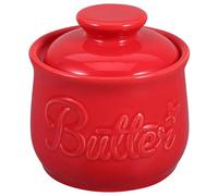 COMPUKAS Mantequera Recipiente Elegante y Decorativo con Tapa Hermética de Cerámica Roja para Almacenamiento de Mantequilla de Gran Capacidad en Cocina para Encimera
