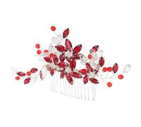 COMPUKAS Peineta decorativa de boda, accesorio para el cabello de novia con diamantes de imitación y rubíes, para recogidos, bodas y ocasiones especiales