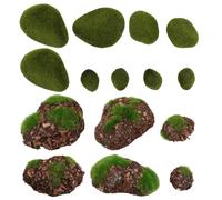 COMPUKAS Piedras de Musgo Artificiales en Forma de Piedra Musgosa Verde, 14 Piezas de Espuma y Flocado para Decoración Creativa en Hogar y Bonsái
