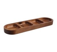COMPUKAS Plato de Madera 4 Compartimentos para Salsas y Condimentos, Resistente y Reutilizable, Estilo Rústico Elegante para Barbacoa y Restaurante, Tamaño 26.8x7.4x2cm