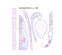 COMPUKAS Set de 7 Reglas para Corte y Patronaje en Plástico, Incluye Curvas para Bolsillos y Aberturas, Ideal para Diseño de Ropa Manual