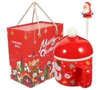 COMPUKAS Taza de Cerámica de 300ml Diseño Navideño de Santa Claus, Incluye Cuchara y Caja, Adecuado Día de Navidad, Cómoda para Agarrar Asa Decorativa