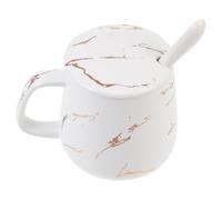 COMPUKAS Taza de Cerámica de 350ml con Diseño de Mármol para Café con Leche, Práctica y Fácil de Limpiar, Incluye Cuchara Adecuada para Oficina y Restaurante