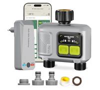 Computadora de riego WiFi con 2 salidas, temporizador de riego inteligente (alcance RF de 300 m), control por app/voz, retardo por lluvia, riego automático para césped, jardín y balcón