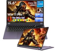 Computadora portátil de 15.6 pulgadas 2 en 1, Win 11 Pro 16GB RAM 512GB SSD Core m3 8100Y (hasta 3.40 GHz), MS Office 365 ultrafina, pantalla táctil FHD, Wi-Fi 5, BT5.1, RJ45, teclado retroiluminado