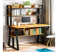 Computer Desks for Home Office Modern Sturdy Writing Desk with Bookshelf Study Table Desk with Metal Legs Industrial Tiny Table for Small Space Black