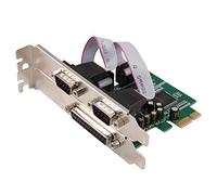 Computer District,Tarjeta de expansión PCI-Express 1X (PCI-E/PCIe) 2 puertos Serie RS232, conectores DB9 macho + 1 puerto PARALELE tipo DB25,Chipset Moschip MSC9901,Equere High and Low Profile by