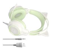 Computer Headphones Wired - Cat Ear LED Headset | 20x18cm Headphone with Noise-Isolating Speakers, Soft Faux Leather Headband with Cushions, Audio Accessory for Music, Phone Call or Home Office