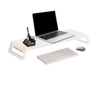 Computer Monitor Riser - elevador de pantalla de madera, estante de escritorio | Diseño de extensión con cuatro concentradores USB, para el lugar de trabajo, el aula, el dormitorio, el estudio y el