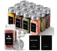 ComSaf 12 Piezas Botes Especias - Botes Especias Cristal con Tapas Regulables, Etiquetas y Embudo, Ideales para Cocina Doméstica, Mantén Frescura, Ordena y Simplifica Preparaciones