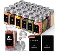 ComSaf 24 Piezas Botes Especias - Botes Especias Cristal con Tapas Regulables, Etiquetas y Embudo, Ideales para Cocina Doméstica, Mantén Frescura, Ordena y Simplifica Preparaciones