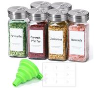 ComSaf 6 Piezas Botes Especias - Botes Especias Cristal con Tapas Regulables, Etiquetas y Embudo, Ideales para Cocina Doméstica, Mantén Frescura, Ordena y Simplifica Preparaciones